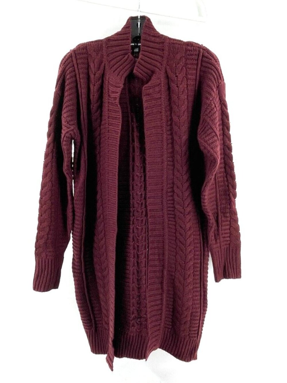 Cable & Gauge Burgundy Long Open Drape Front Cardigan Sweater Size Medium